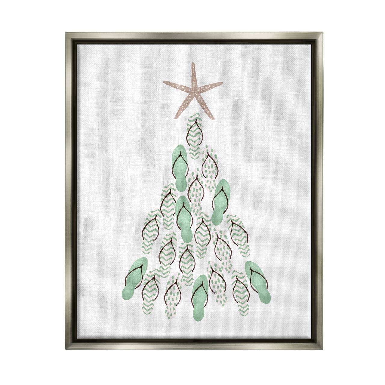 Stupell Industries Flip Flop Beachy Christmas Tree Black Framed Floater Canvas Wall Art